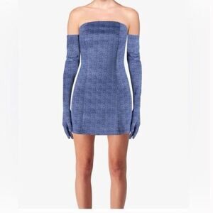 NWOT Miscreants London Revolve Denim Blue Cupid Mini Dress No Gloves US 6 UK 10